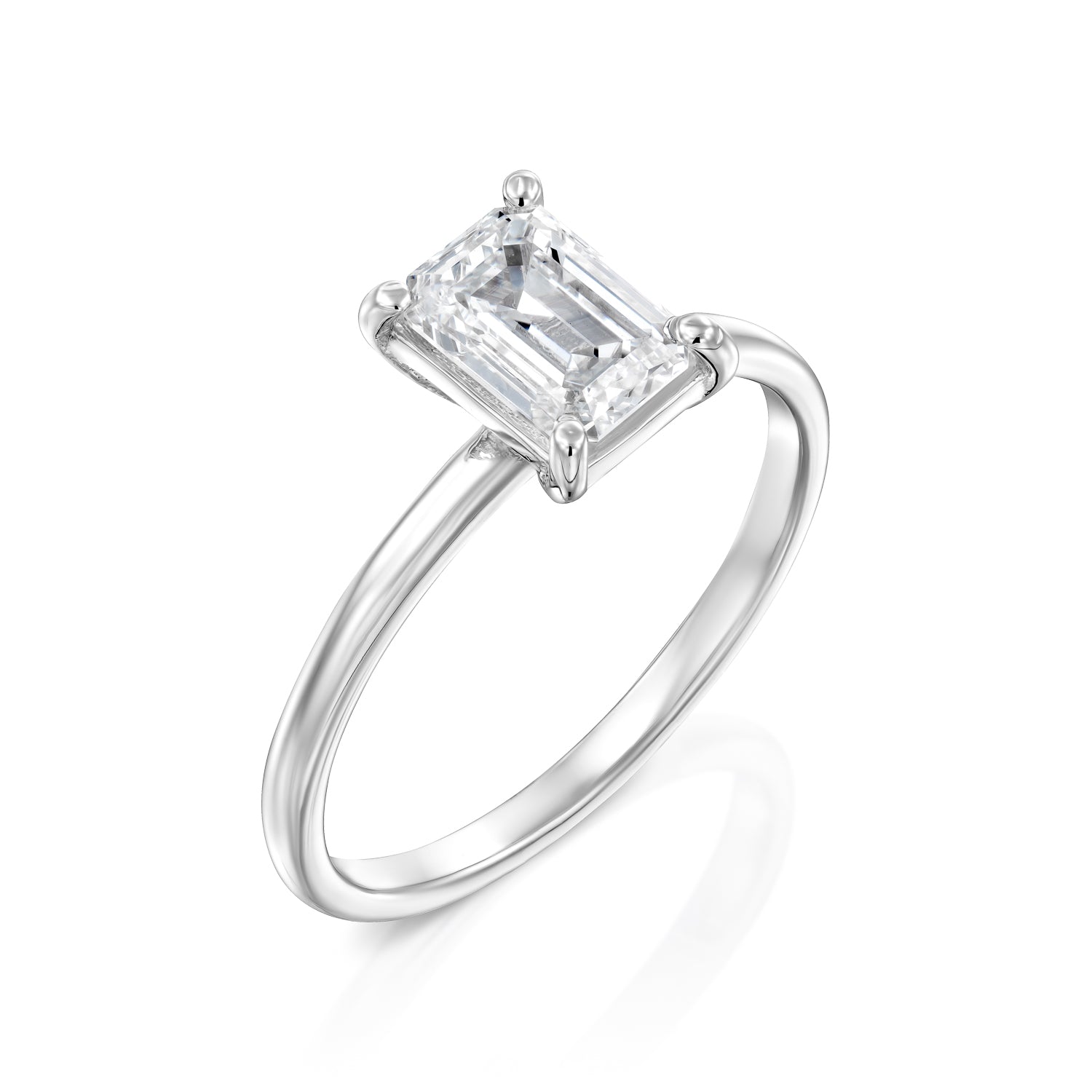 טבעת יהלום Emerald Cut בזהב לבן 14K