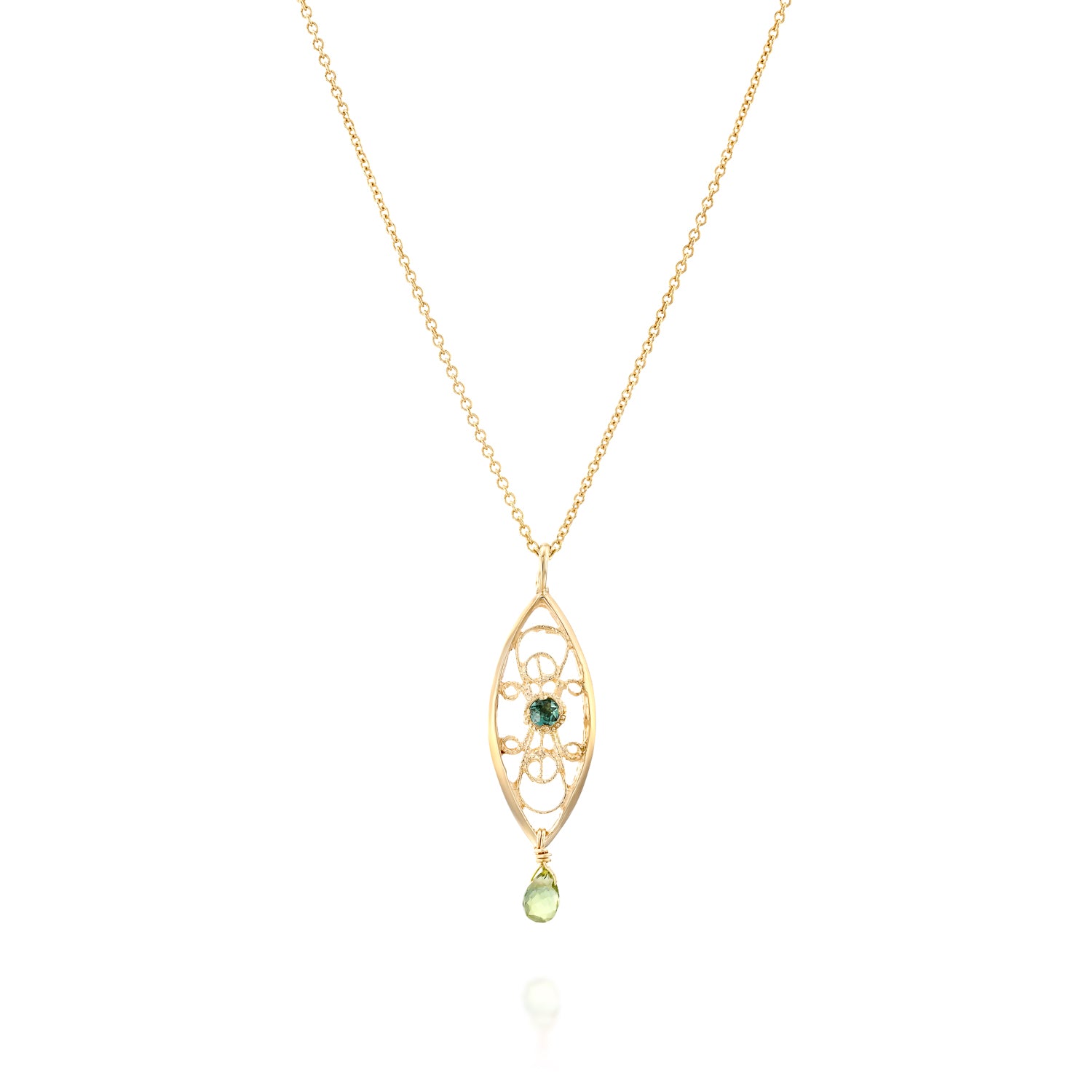 Marrakesh Tourmaline and Green Sapphire Necklace, front view