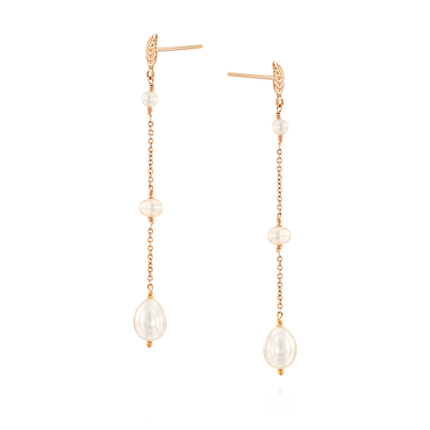 Almond Pearl Drop Earrings, front view