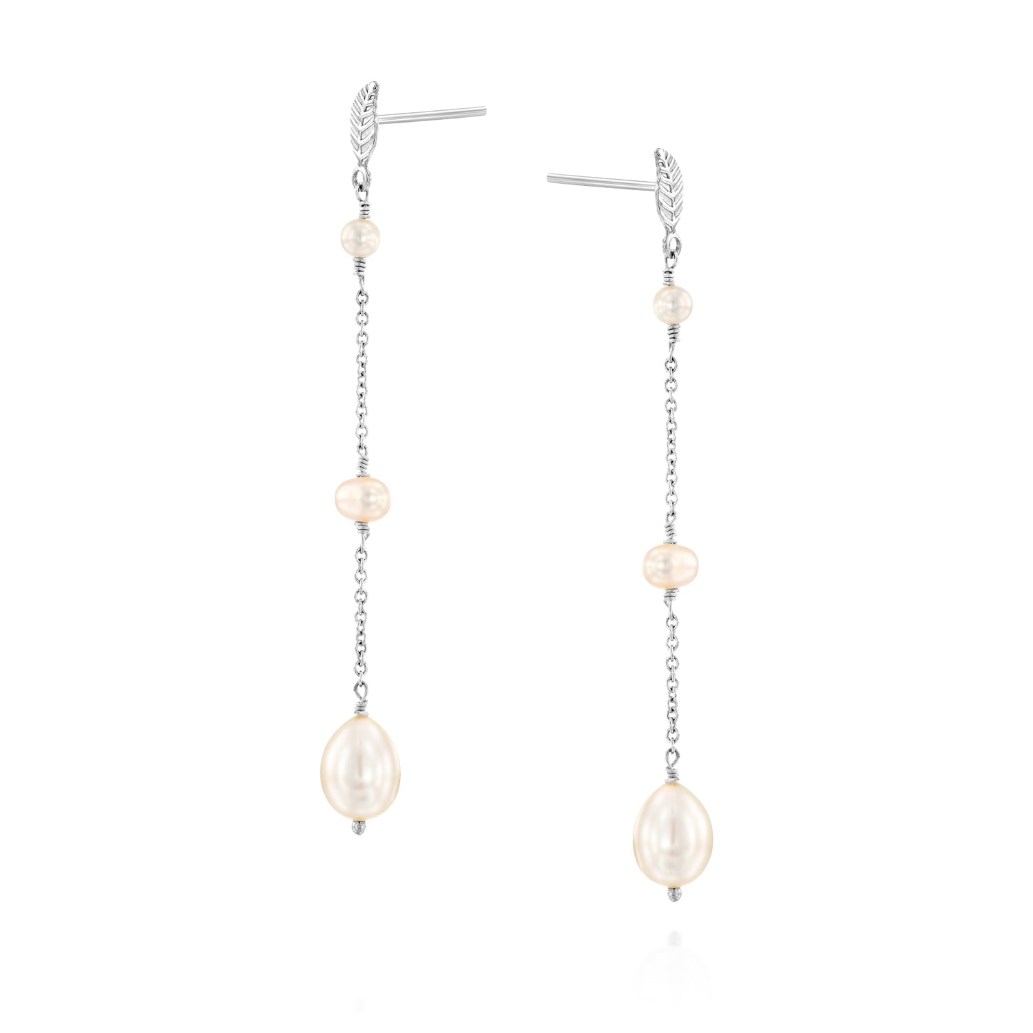 Almond Pearl Drop Earrings, front view