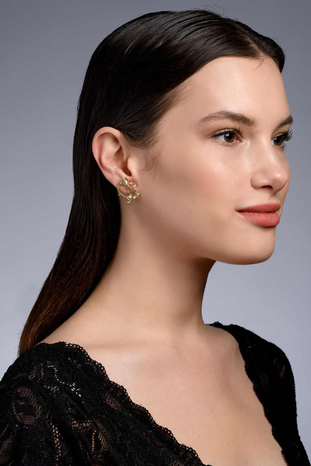 Bouquet Ruby Earrings, angled view
