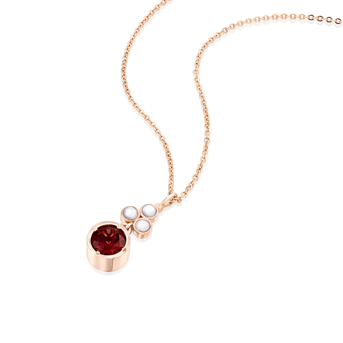 Renaissance Pearl and Garnet Necklace in 14K rose gold