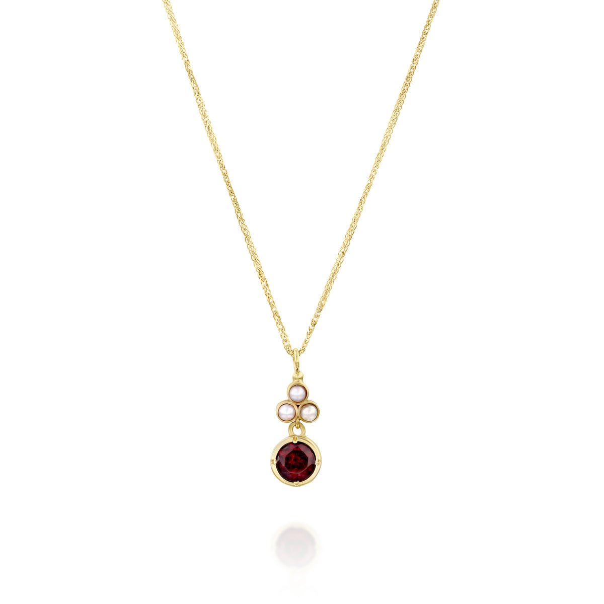 Renaissance Pearl and Garnet Necklace in 14K yellow gold