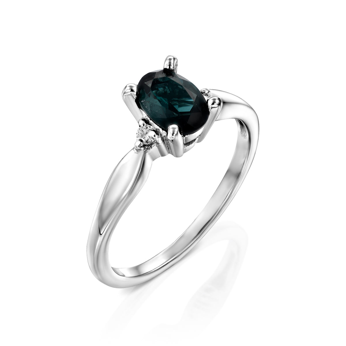 Oval Tulip Forest Green Tourmaline Ring, angled view