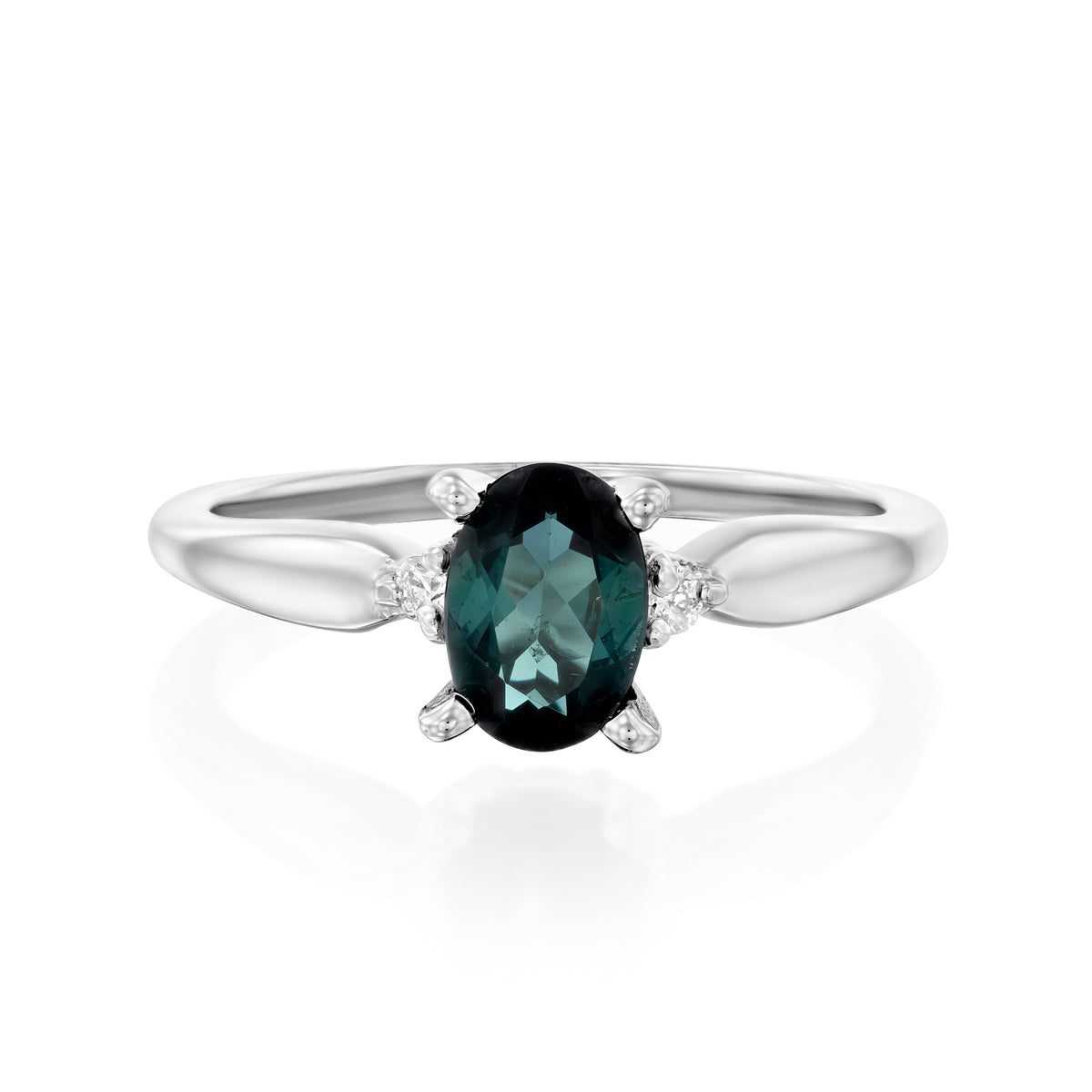 Oval Tulip Forest Green Tourmaline Ring, front view