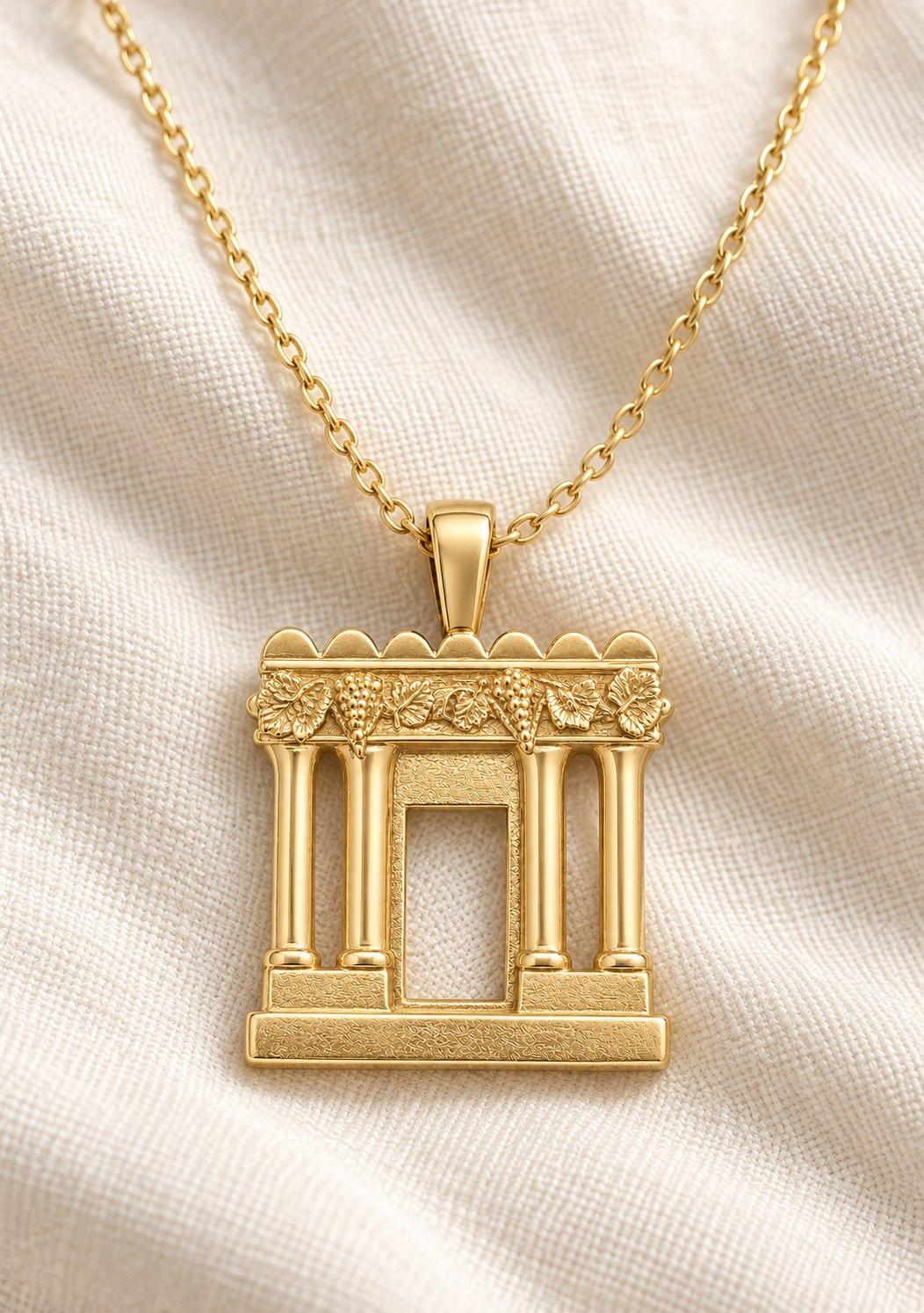 תליון בית המקדש עם שרשרת רולו בזהב צהוב 14K